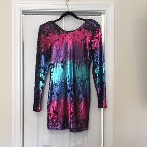 Nasty Gal Sequin Low Back Long-sleeve Mini Dress